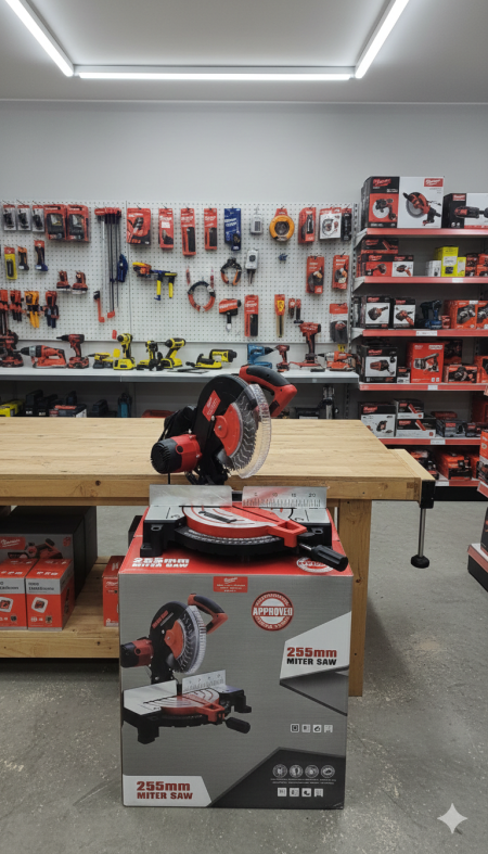 מסור שולחן זוויתי חשמלי 255 מ״מ – חיתוך מדויק וחזק