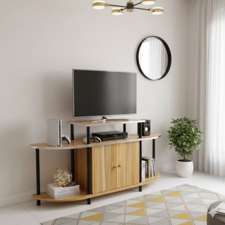 מעמד טלוויזיה מעוגל בעיצוב מודרני משולב כרום