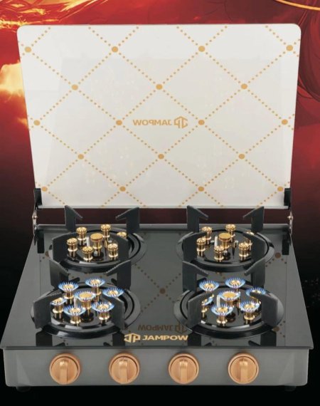 כיריים 🐉4 מבערי זכוכית עם מכסה זכוכית