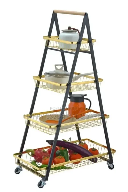 עגלת אחסון יוקרתית 4 קומות עם גלגלים – זהב  ושחור